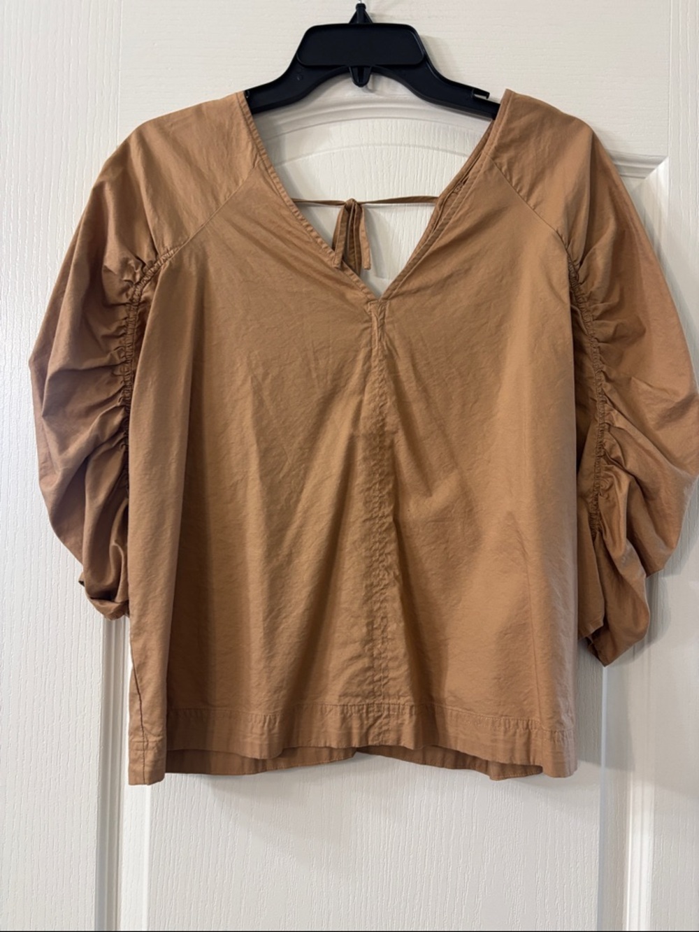 LOFT Tan V-Neck Puff Sleeve Blouse